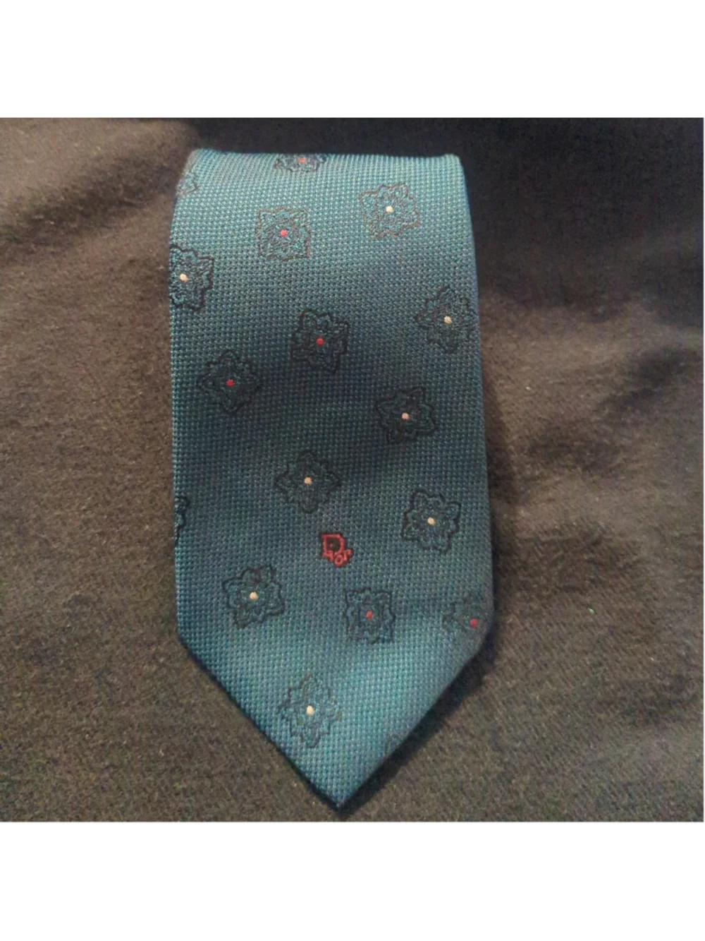 Vintage Christian Dior Monsieur Teal Green Patterned Neck Tie